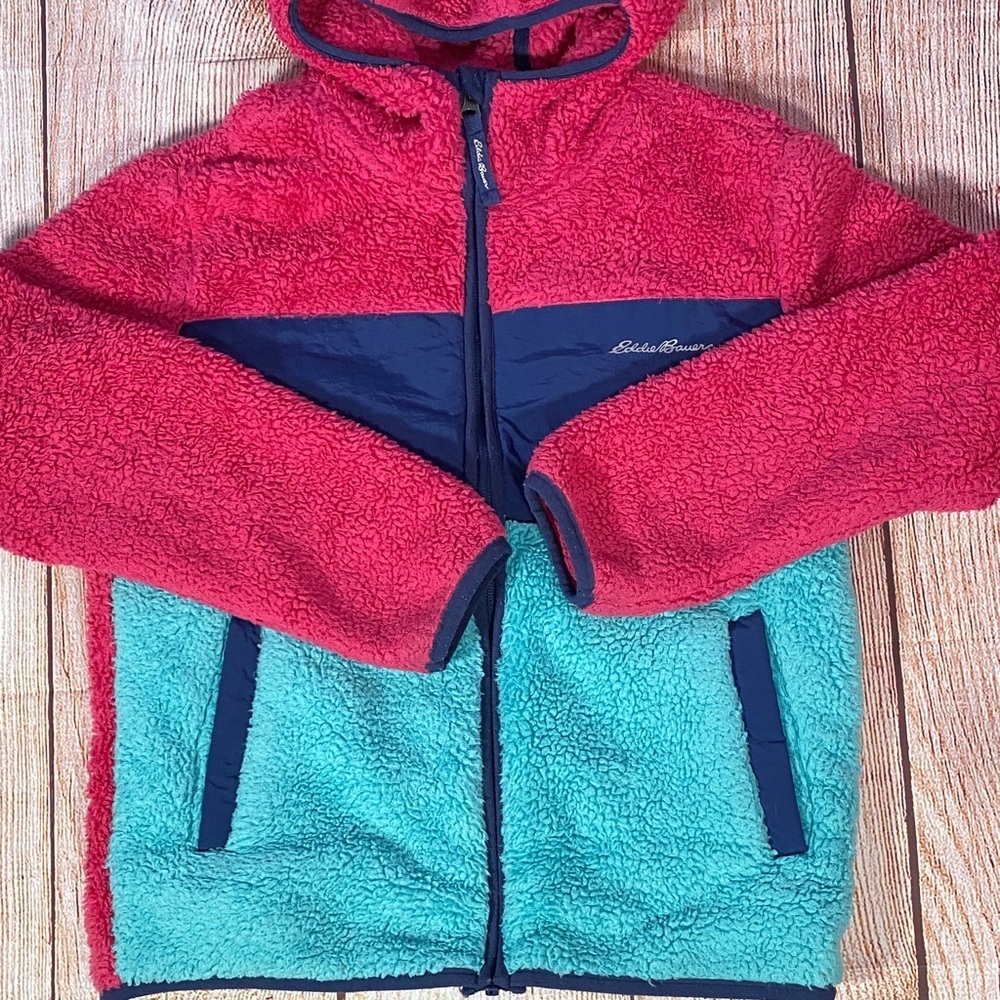 Eddie Bauer Kids Sherpa Fleece Jacket Medium 10–12 Colorblock Full Zip - Picture 7 of 7